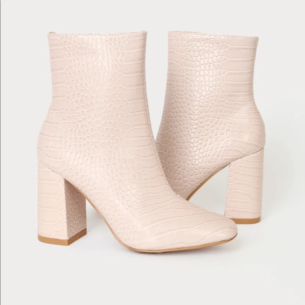 Lulus off white crocodile high heel mid-calf boots